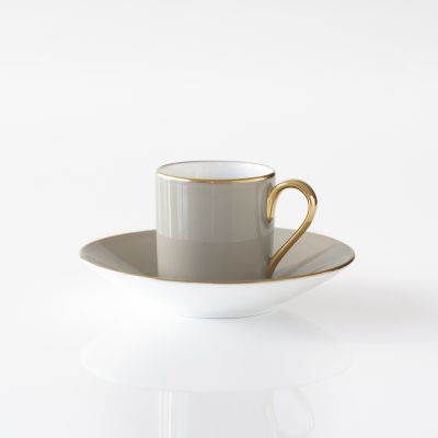Porcelaine de Limoges Mokkatasse mit Golddekor Perlgrau