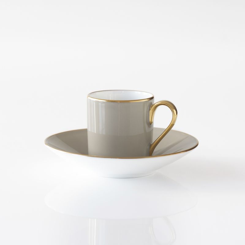 Porcelaine de Limoges Mokkatasse mit Golddekor Perlgrau