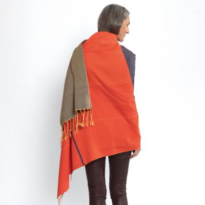 Nsija Stola handgewebte Baumwolle Orange-Blau-Gold - 4