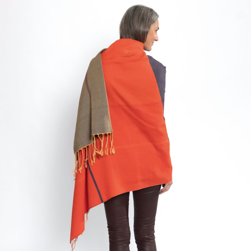 Nsija Stola handgewebte Baumwolle Orange-Blau-Gold - 4