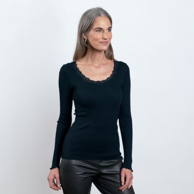 Rosemunde Langarm-Seidenshirt mit Spitze Babette Navy S