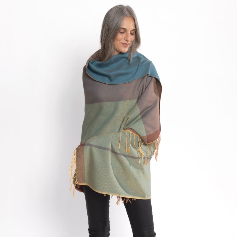 Nsija Stola handgewebte Baumwolle Türkis-Lila-Gold - 3