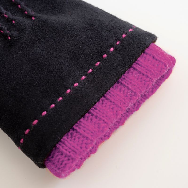 Damenhandschuhe aus Ziegenleder mit Stulpe Schwarz/ Pink 7 - 2