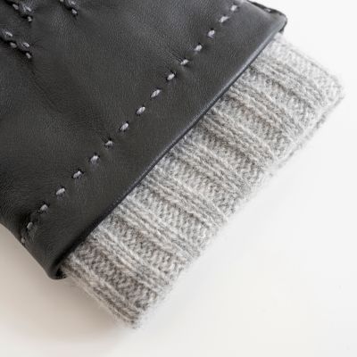 Herrenhandschuhe Hirschleder mit Stulpe Schwarz/Grau Gr. 8,5 - 2