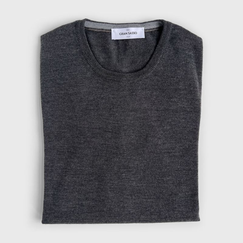 Gran Sasso Rundhals Pullover Anthrazit Gr. 48
