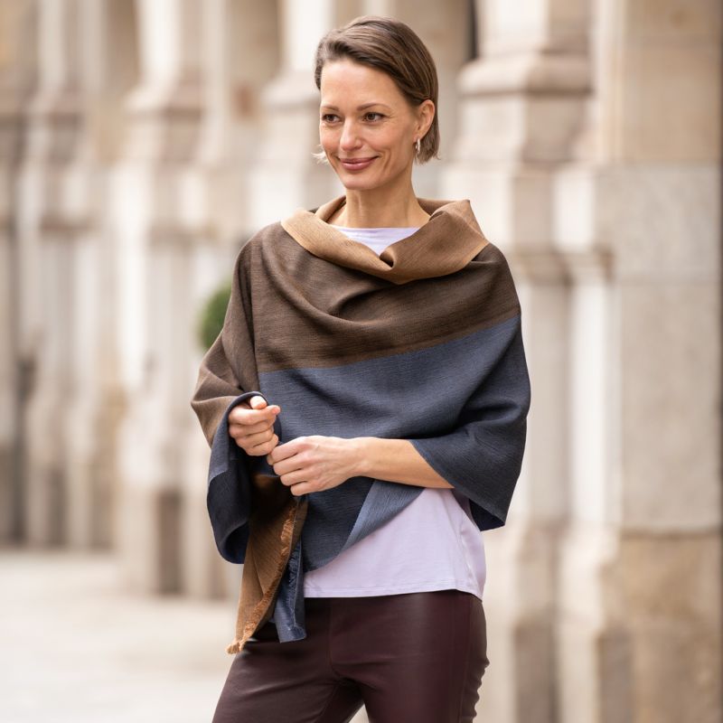 Nsija Seidenwollschal blue/bleu-mustard - 4