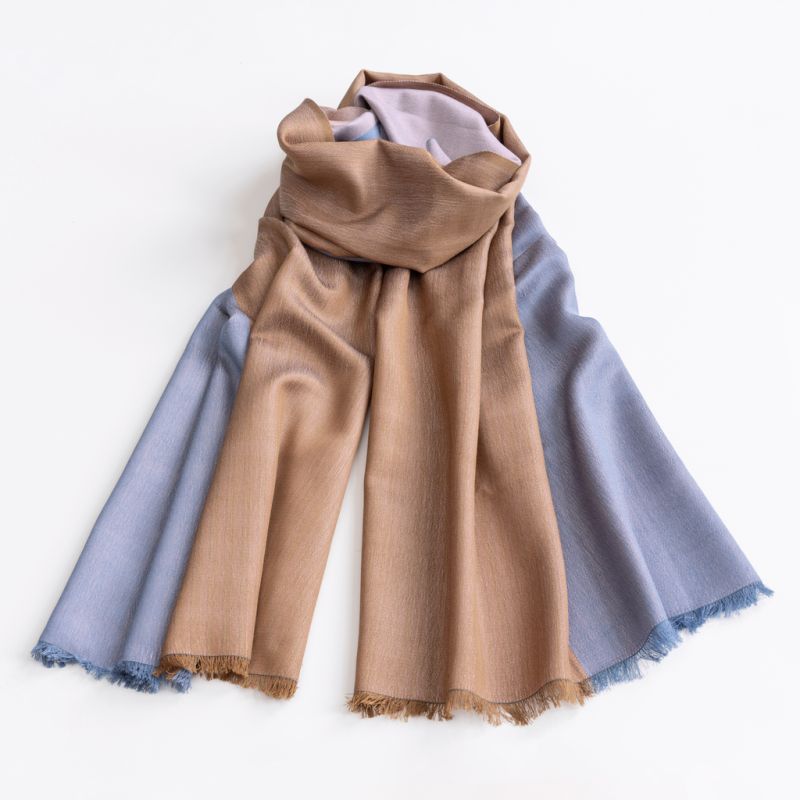 Nsija Seidenwollschal off white-pink/bleu-mustard