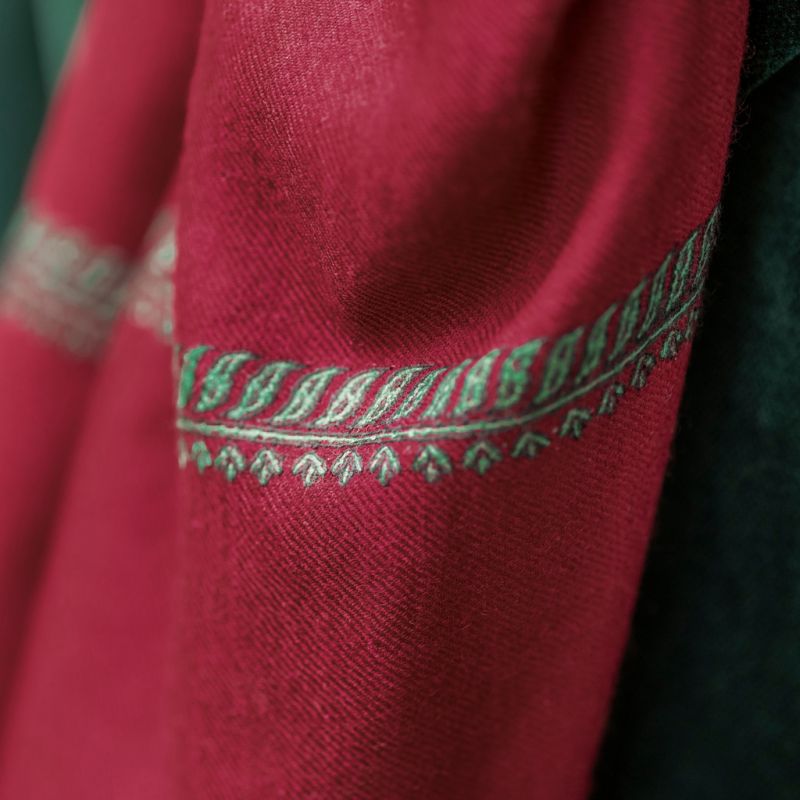Kashmir Loom Faizan Schal Grün / Dunkelrot - 3