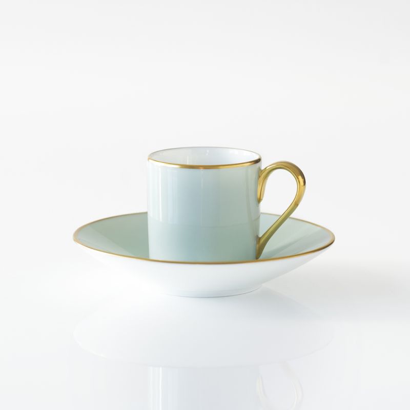 Porcelaine de Limoges Mokkatasse mit Golddekor Hellgrün