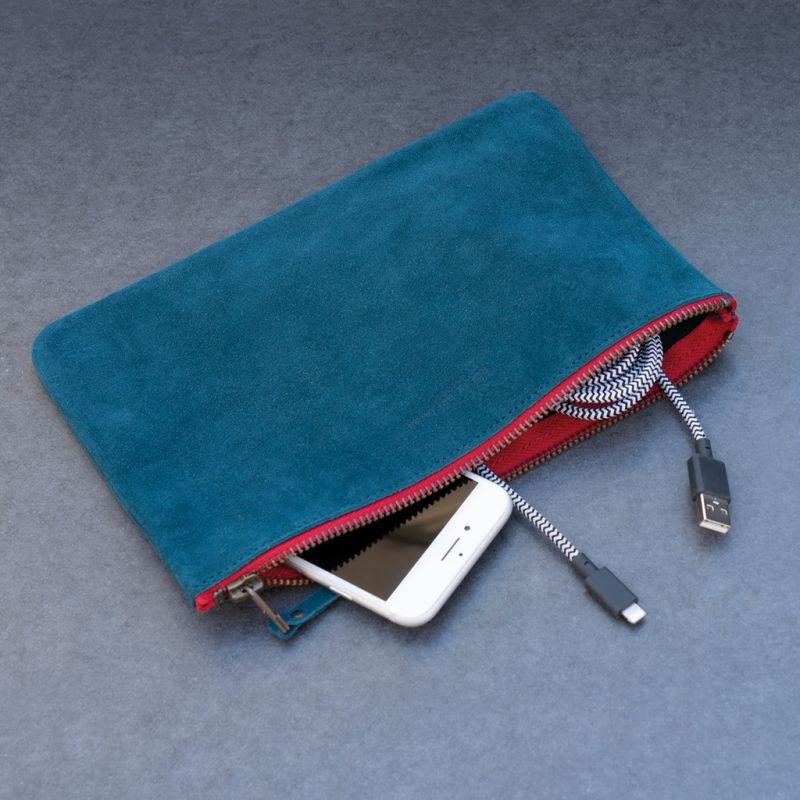 Leder-Pouch Groß Blau - 3