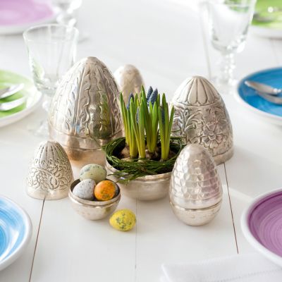 Versilberte Ostereier Set mit 2 großen Eiern - 4