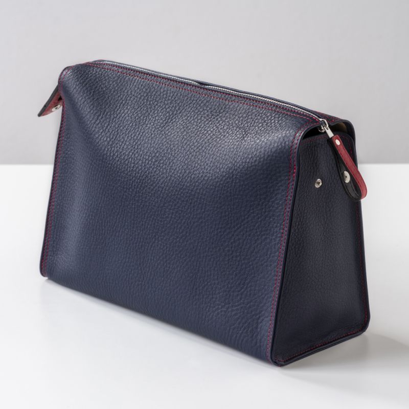 Hammann Kulturtasche Hirschleder Blau/Rot