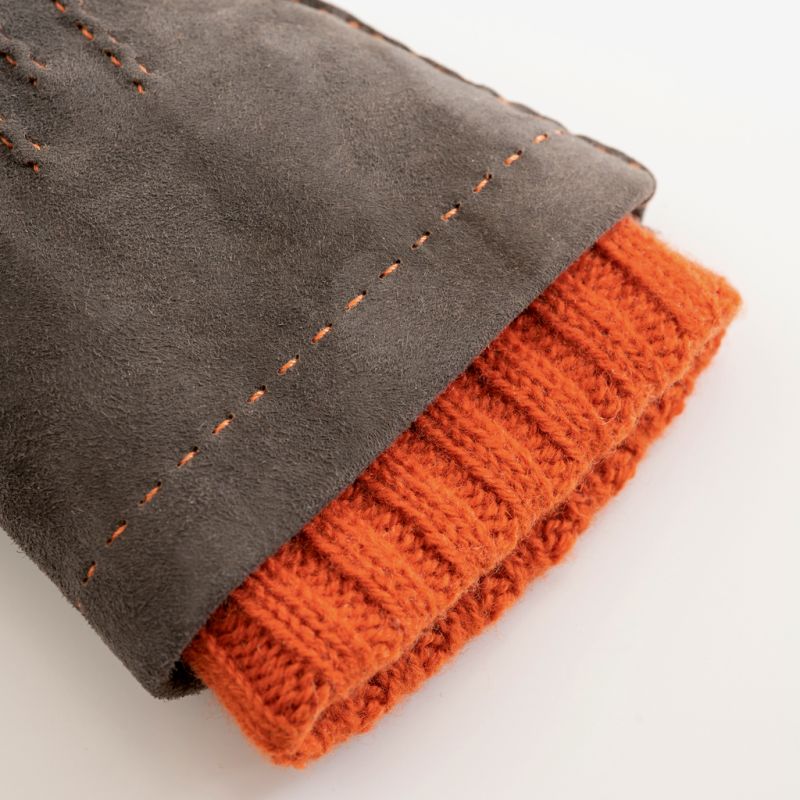 Damenhandschuhe aus Ziegenleder mit Stulpe Grau/Orange 6,5 - 3