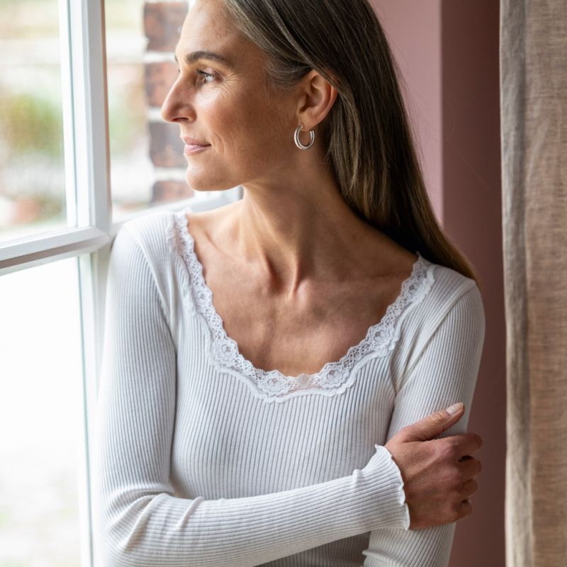 Rosemunde Langarm-Seidenshirt mit Spitze Babette Weiß S - 3