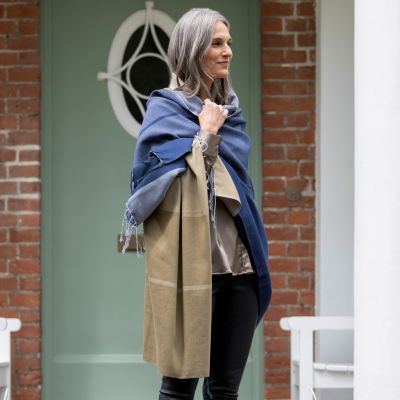 Nsija Stola handgewebte Baumwolle Khaki-Blau-Grau - 3