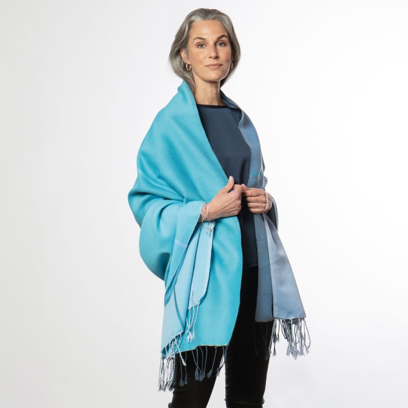 Nsija Stola handgewebt Türkis-Blau-Grau - 4