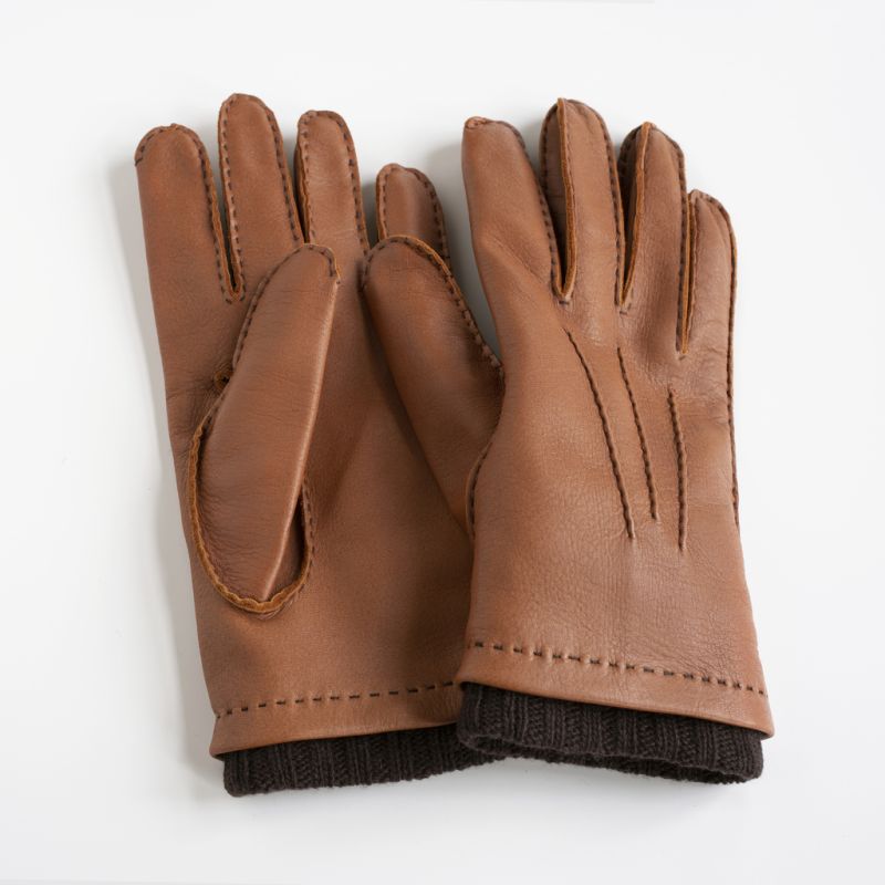 Herrenhandschuhe Hirschleder mit Stulpe Fauve/Braun Gr. 7,5