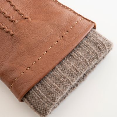 Damenhandschuhe aus Hirschleder braun/beige Gr. 7,5 - 2