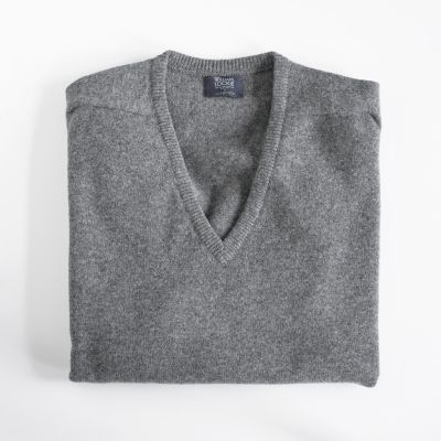 Lambswool-Pullover mit V-Ausschnitt Mid Grey Gr. 54