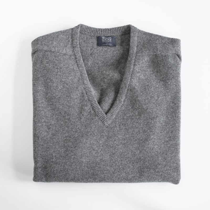 Lambswool-Pullover mit V-Ausschnitt Mid Grey Gr. 54