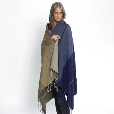 Nsija Stola handgewebte Baumwolle Khaki-Blau-Grau - 4