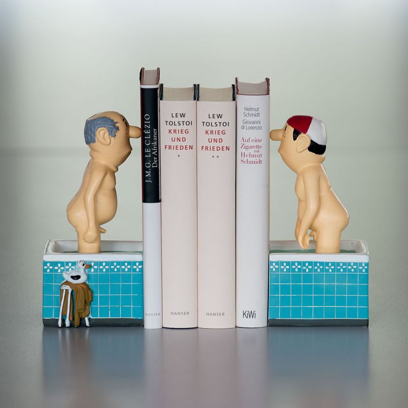 Buchstützen "Herren im Bad"