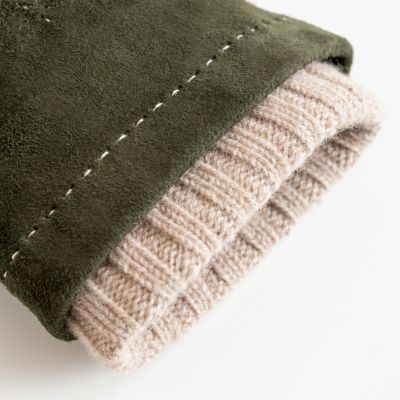 Herrenhandschuhe Ziegenleder Stulpe Grün/ Beige Gr. 9,5 - 2