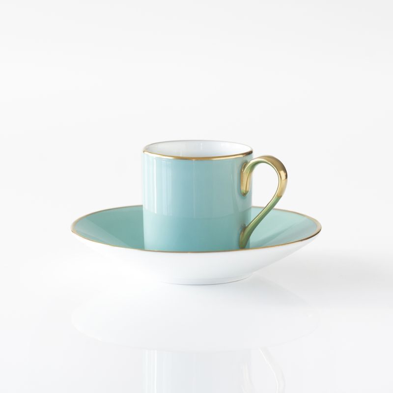 Porcelaine de Limoges Mokkatasse mit Golddekor Mintgrün