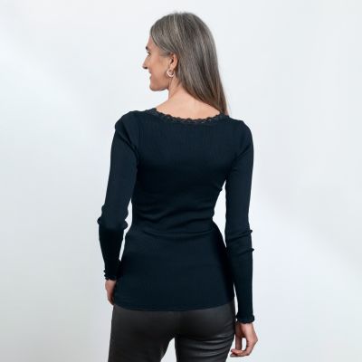 Rosemunde Langarm-Seidenshirt mit Spitze Babette Navy S - 2