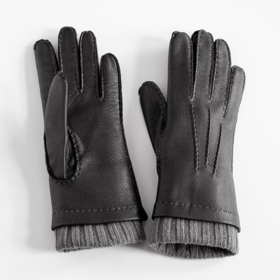 Damenhandschuhe HirschlederSchwarz/Grau Gr. 7