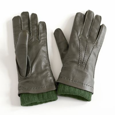 Damenhandschuhe khaki/dunkelgrün Gr 6,5