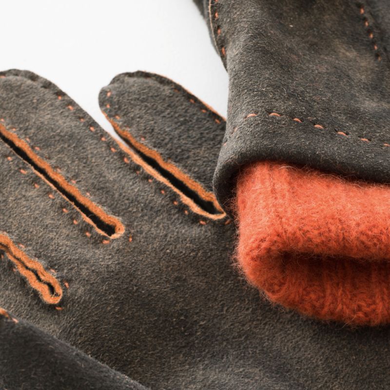 Damenhandschuhe aus Ziegenleder mit Stulpe Grau/Orange 6,5 - 2