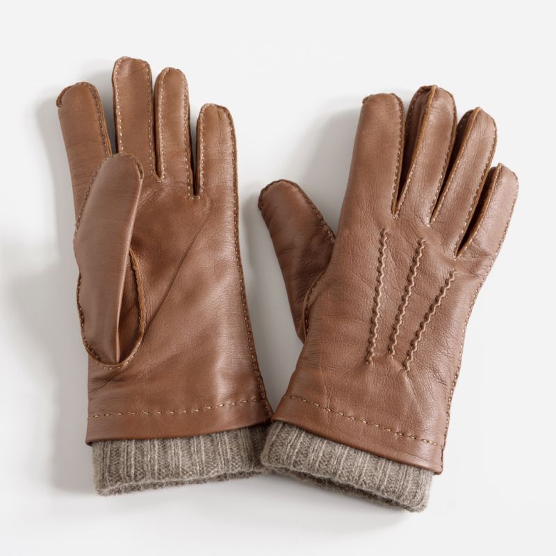 Damenhandschuhe aus Hirschleder braun/beige Gr. 7,5