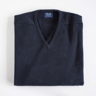 Lambswool-Pullover mit V-Ausschnitt Navy Gr. 54