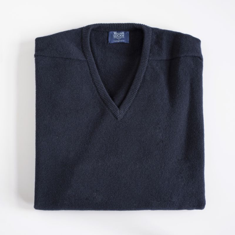 Lambswool-Pullover mit V-Ausschnitt Navy Gr. 54